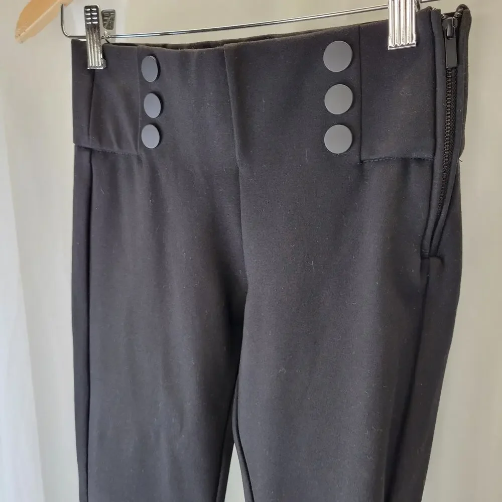 Zara Black Knit Button Front Skinny Dress Leggings Side Zip, XS
